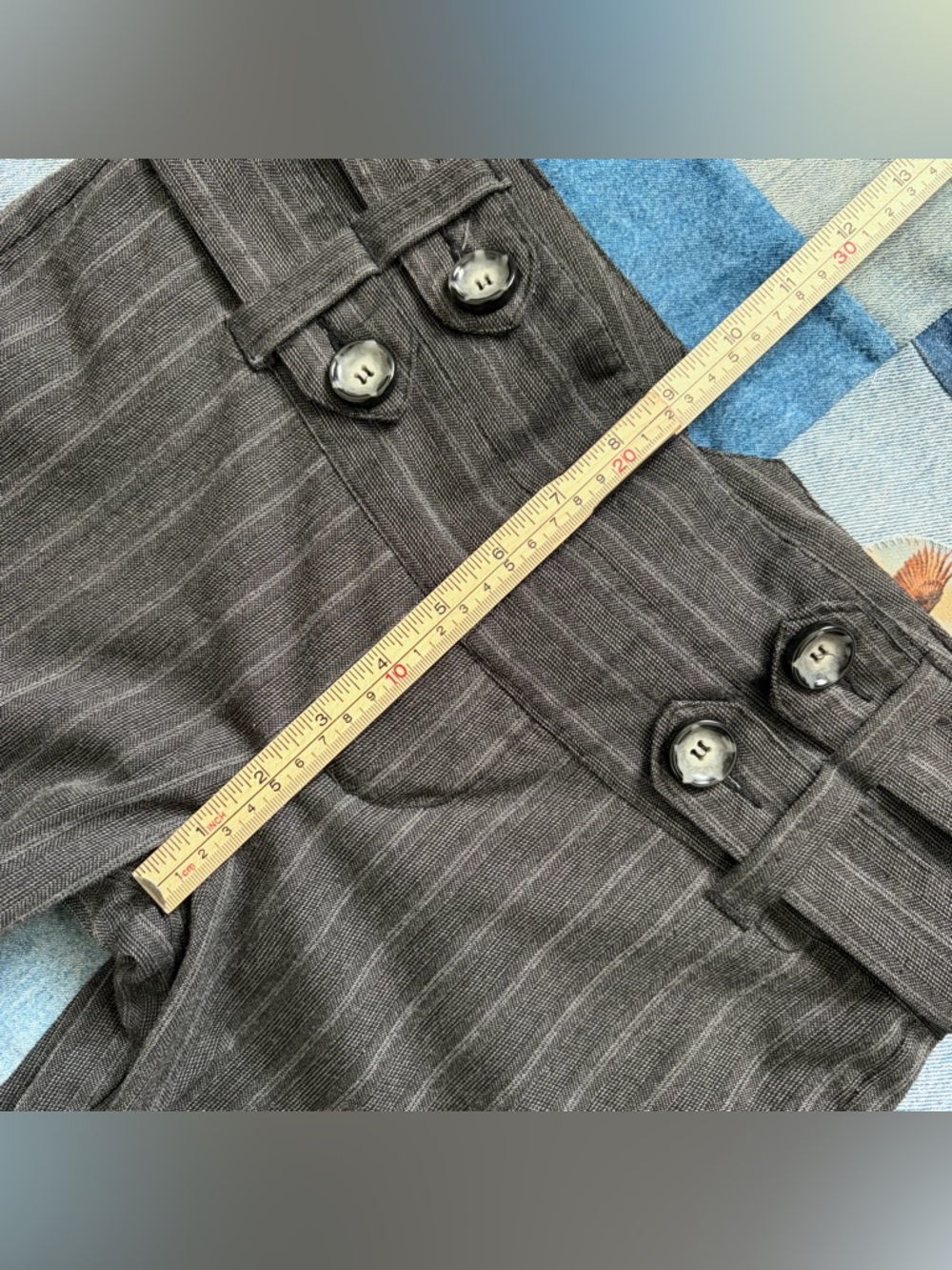 Y2K vanity flare grey striped trouser pants low rise wide belt button woven 5 - Picture 10 of 12